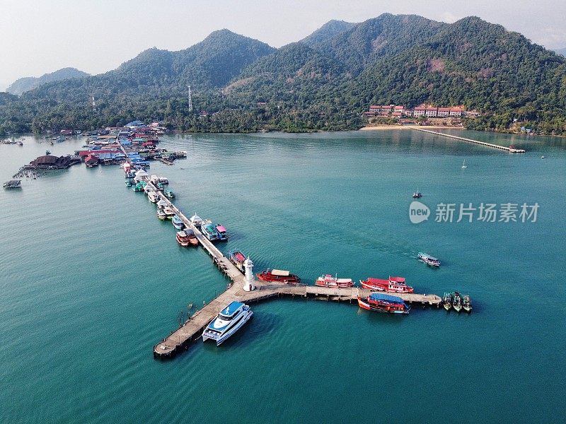 邦宝码头，Koh Chang，泰国。无人机空中拍摄